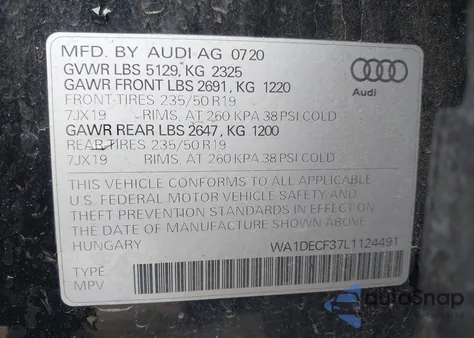 2020 Audi Q3 Premium 45 Tfsi S Line Quattro Tiptronic z USA, uszkodzony, nr VIN WA1DECF37L1124491